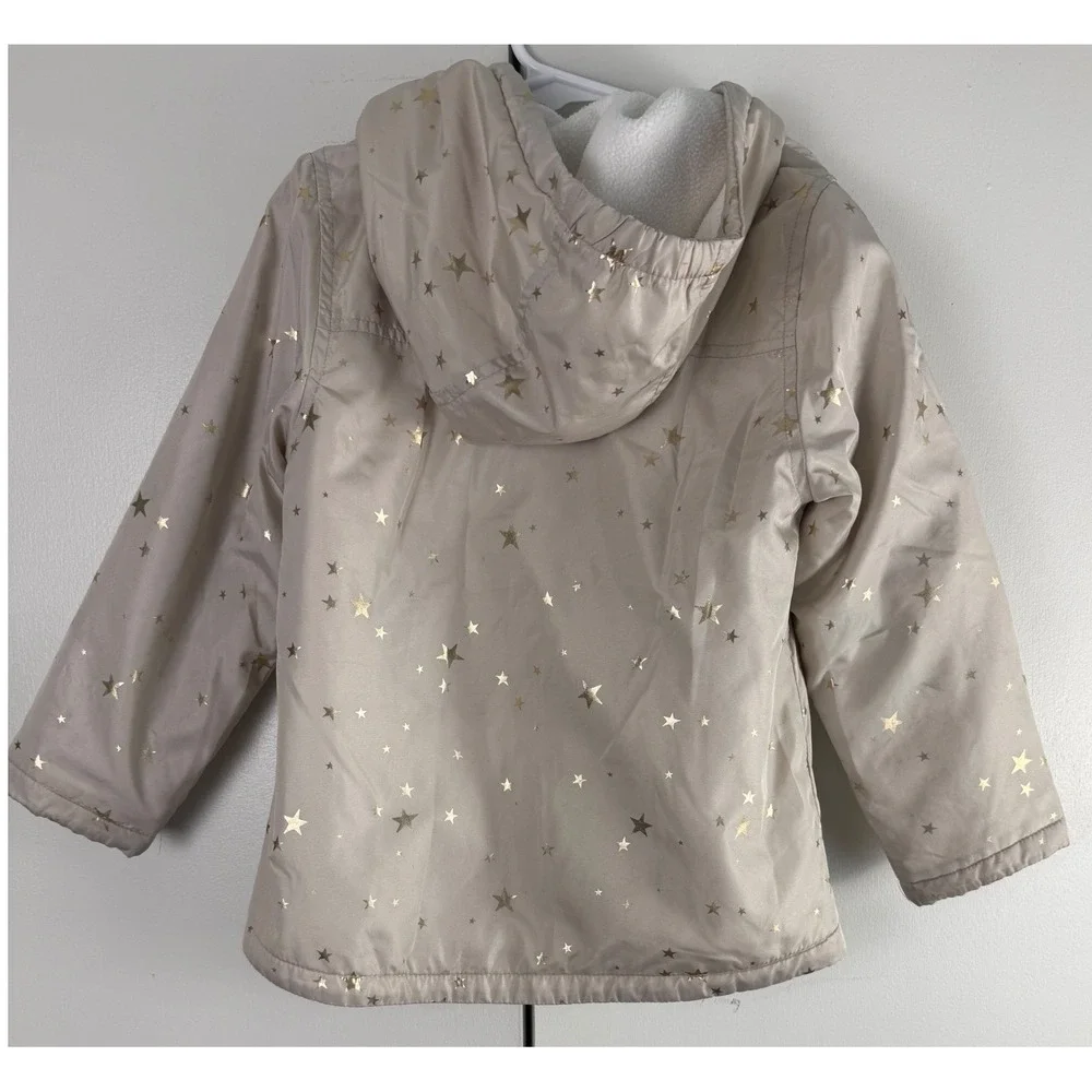 Carter's Girls Beige Gold Star Print Hooded Rain Jacket Size‎ 6 Outerwear